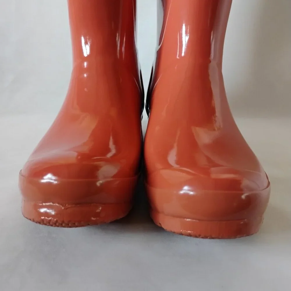 Hunter Boots Rain Tall Glossy Wellies Like New Rare Sunset Ombre Coral Yellow 7 - Picture 7 of 16